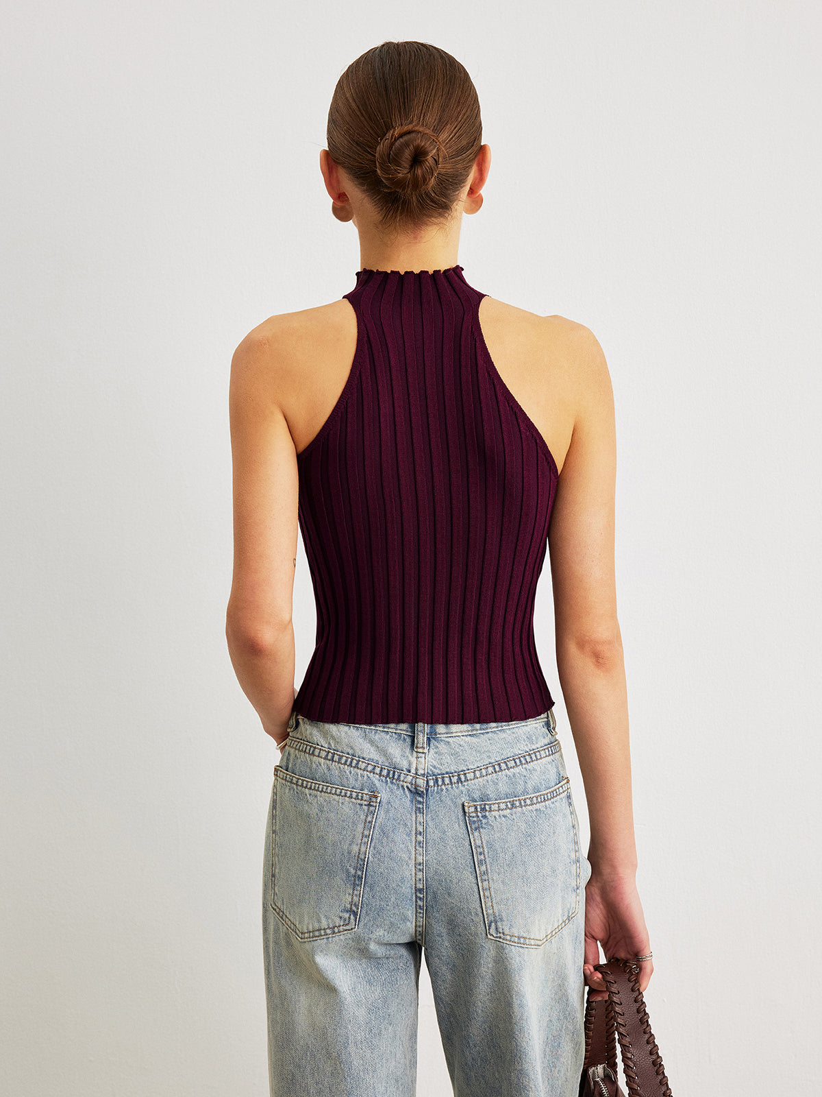 Ribbed Knit High-Neck Top