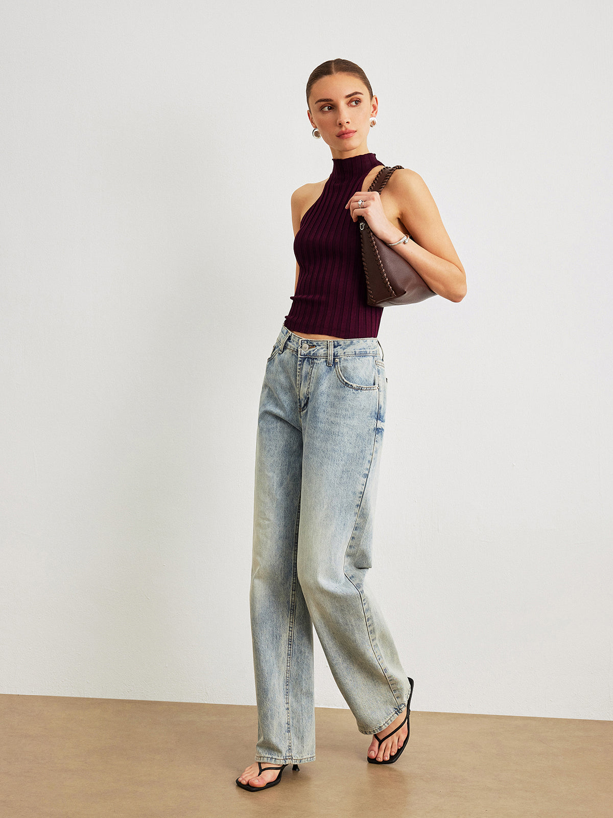 Ribbed Knit High-Neck Top