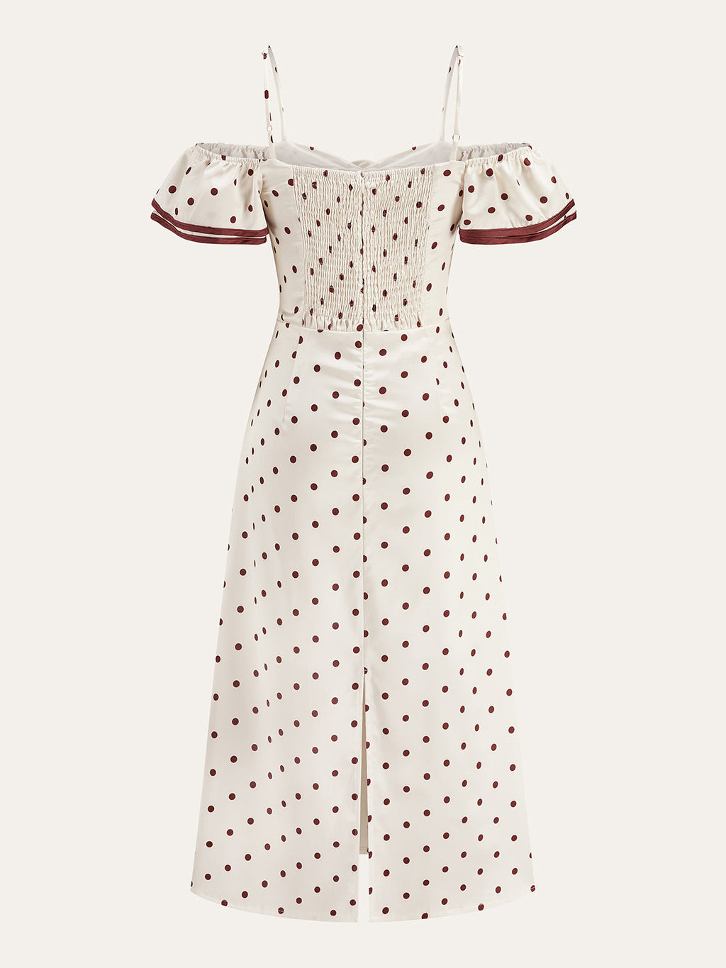 Robe à pois à épaules dénudées avec ruban