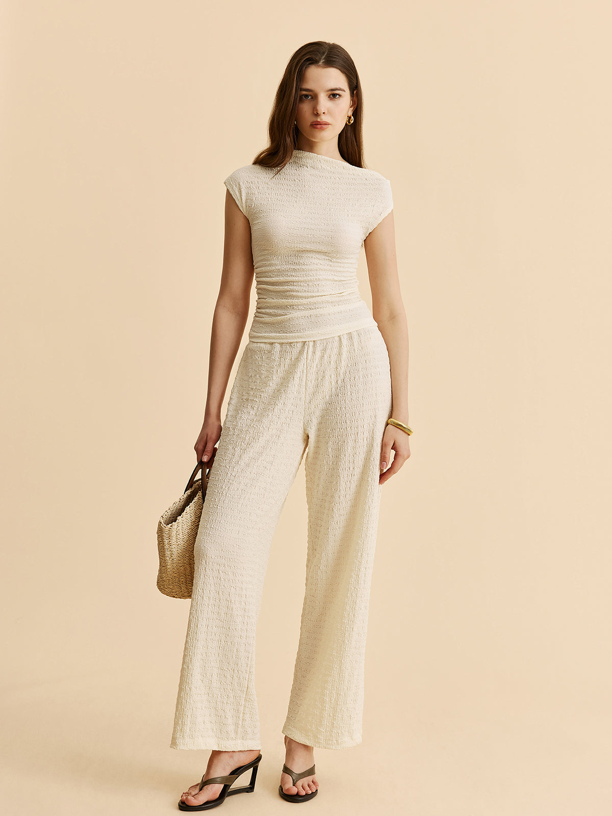 Textured Top With Wide-Leg Pants Set