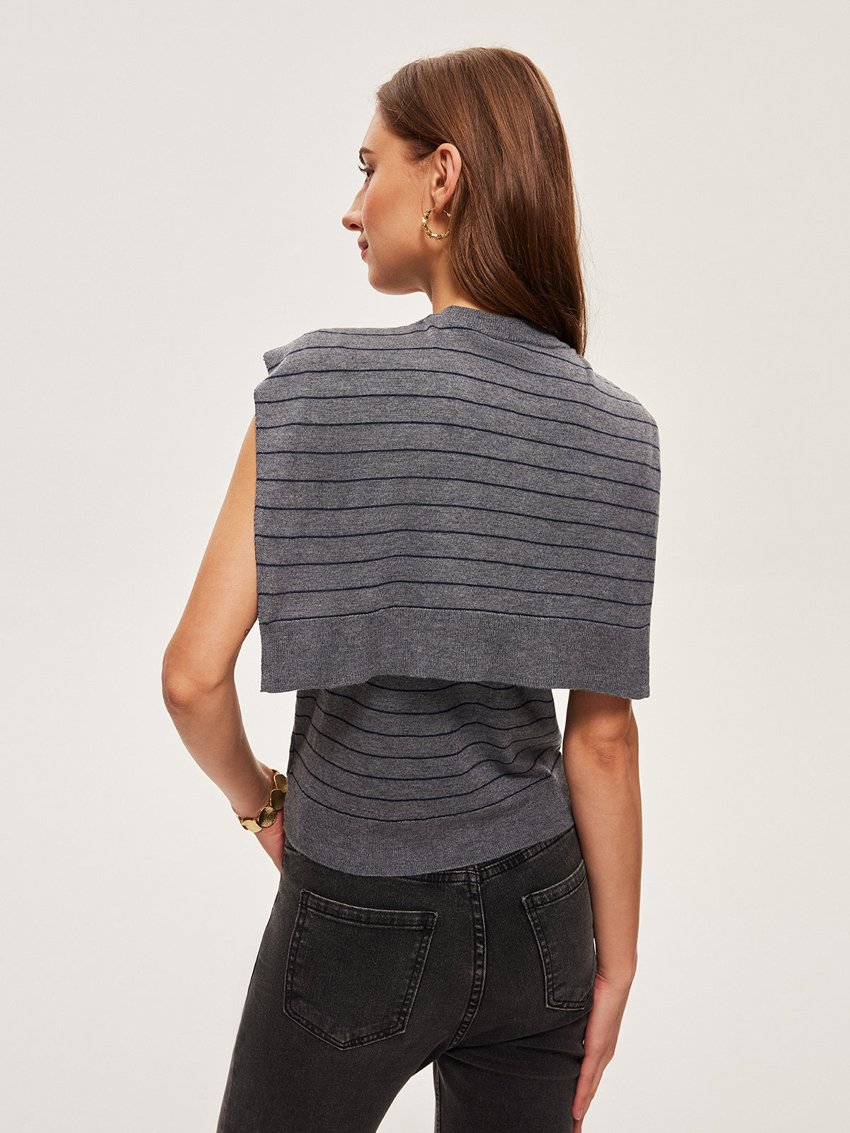 2 In 1 Striped Knotted Button Sleeveless Sweater Vest