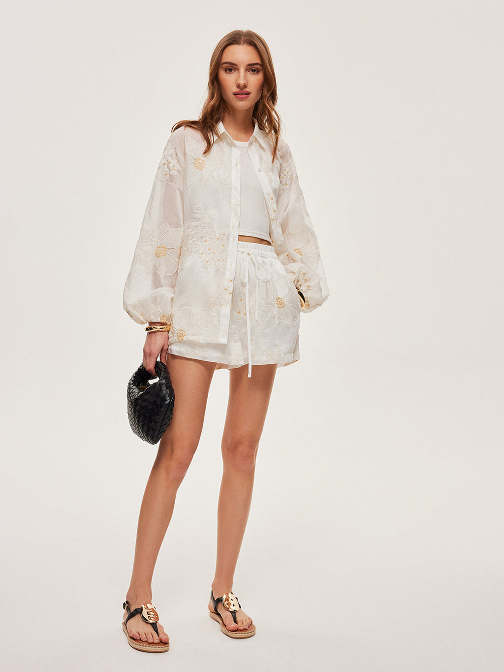 Ensemble short fleuri semi-transparent