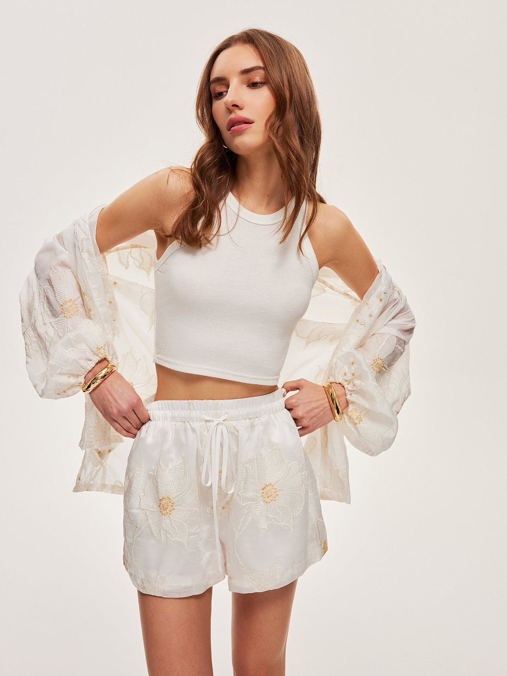 Ensemble short fleuri semi-transparent