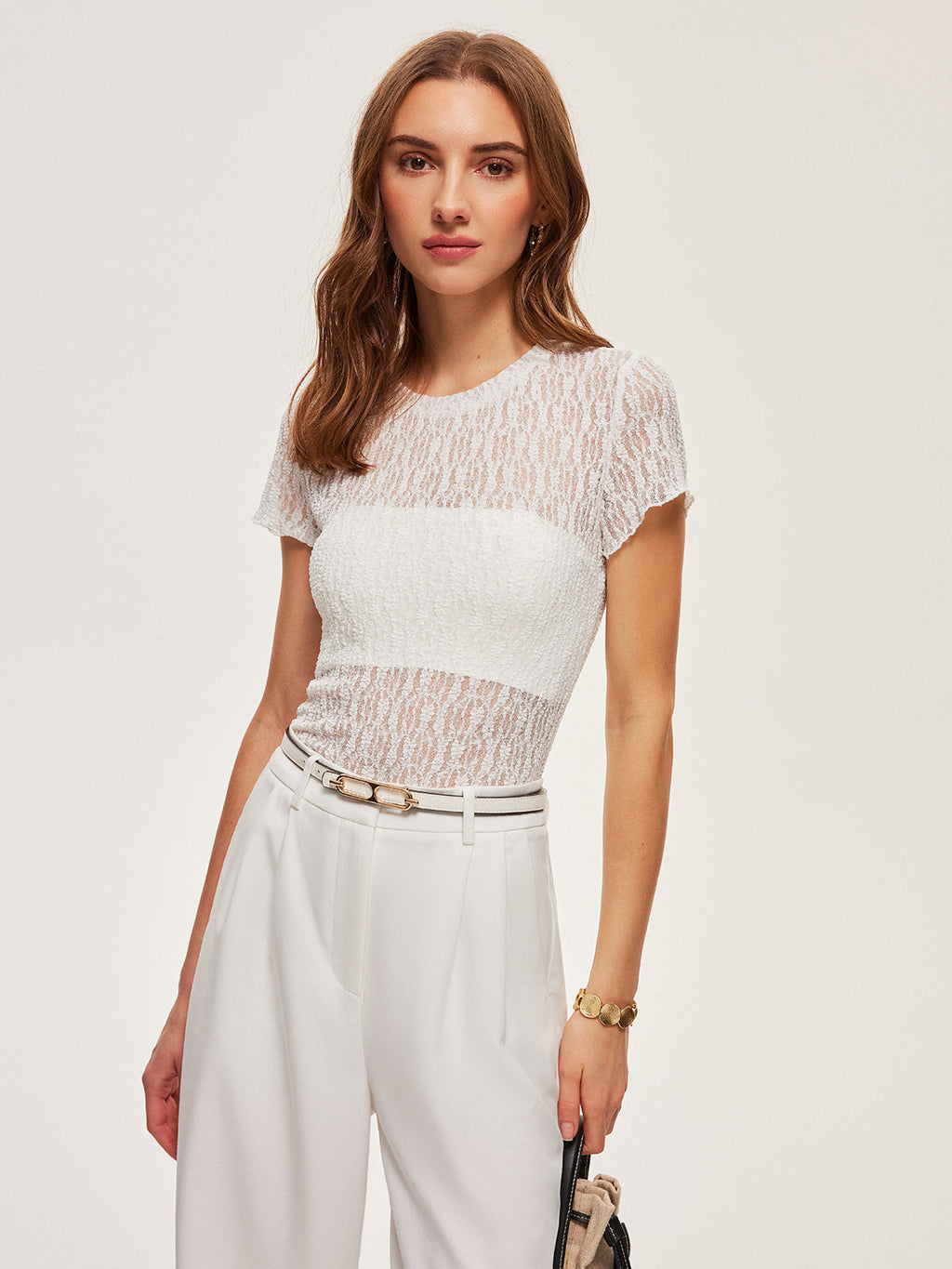 Semi-Sheer Lace Panel T-Shirt