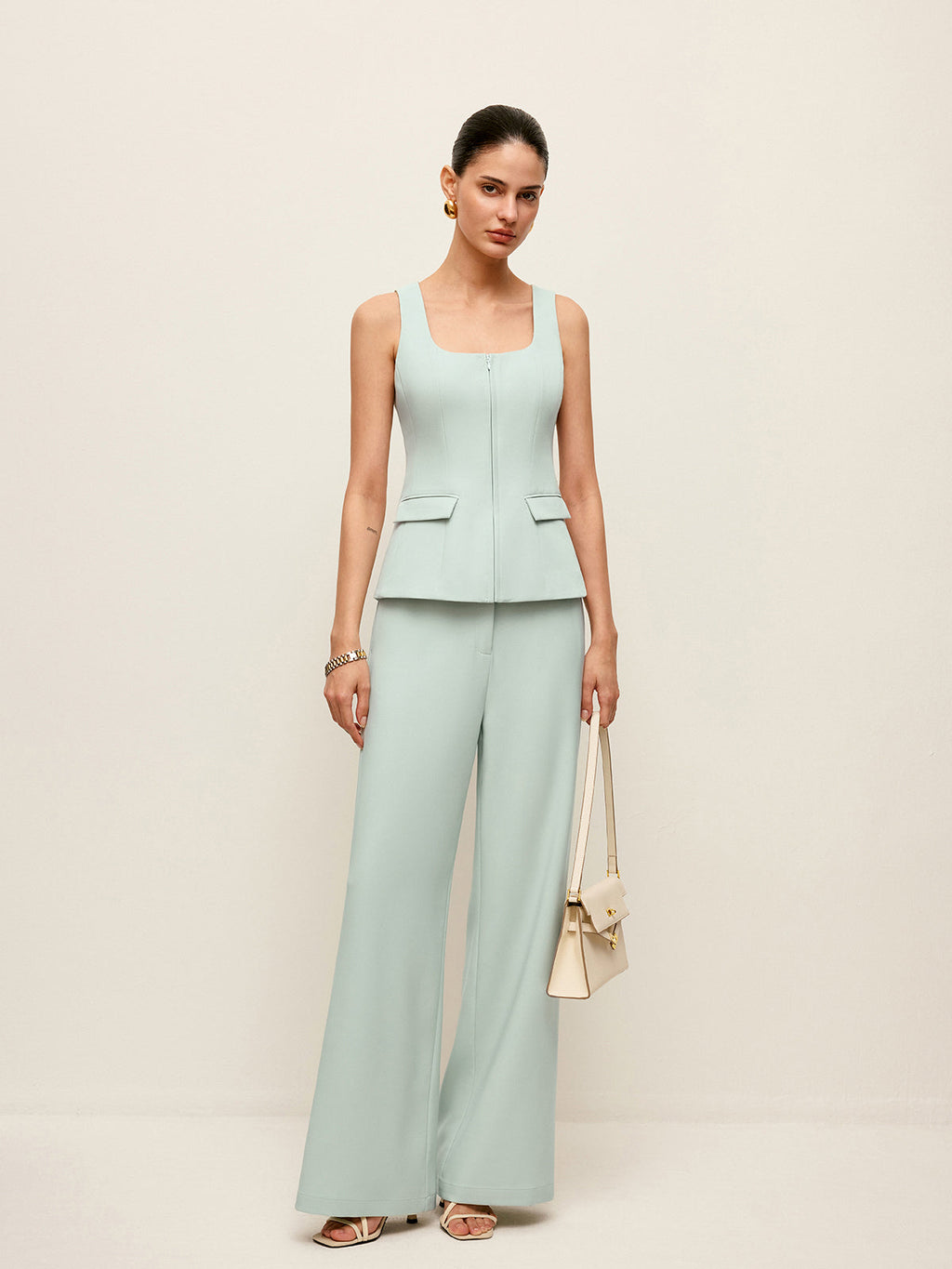 Zipper Front Top With Pockets