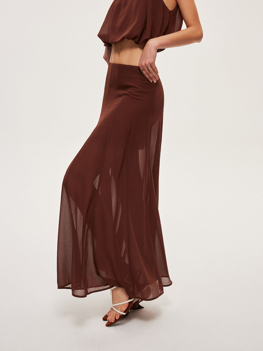 Jupe trapèze semi-transparente en mousseline de soie