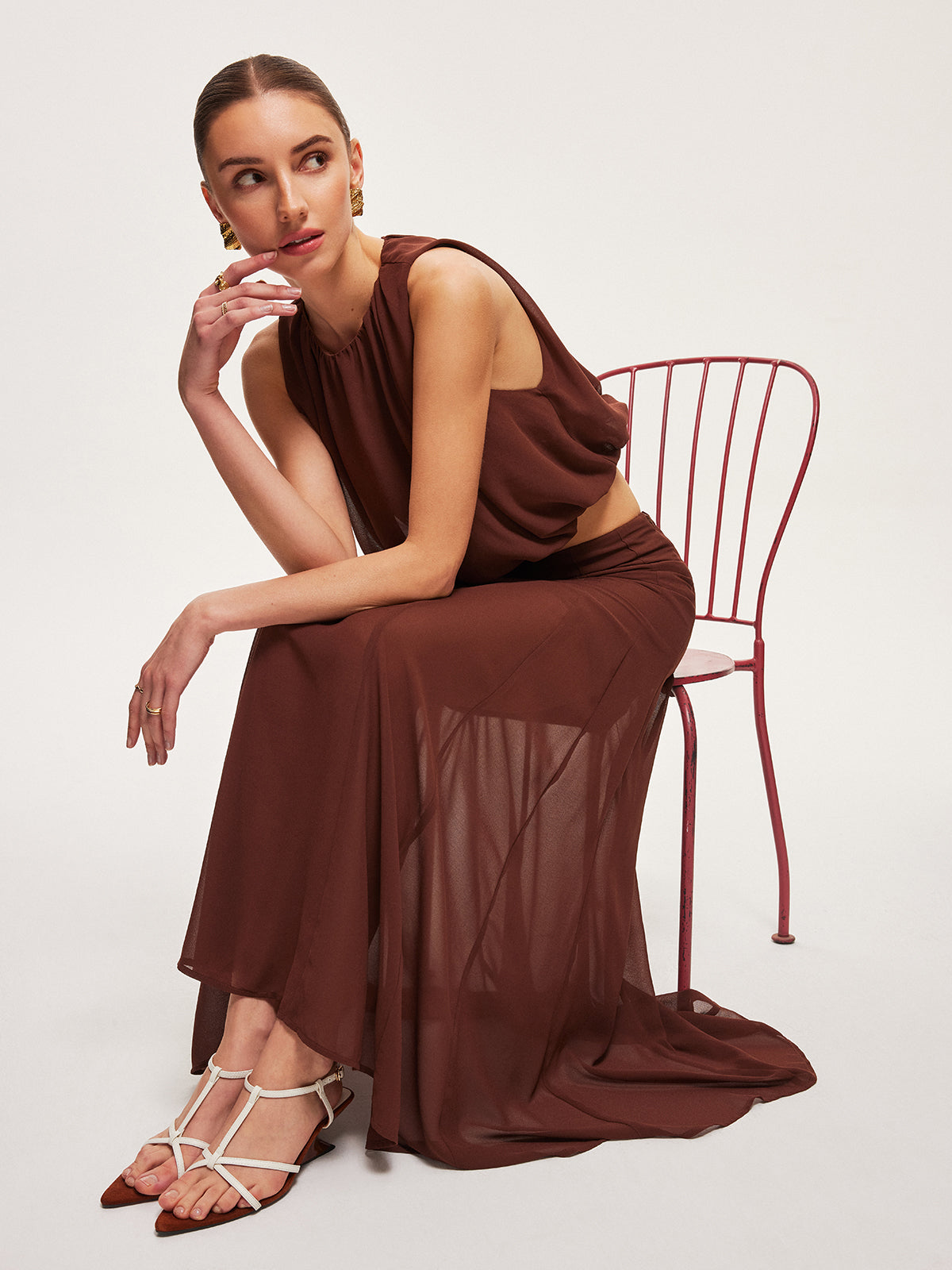 Jupe trapèze semi-transparente en mousseline 