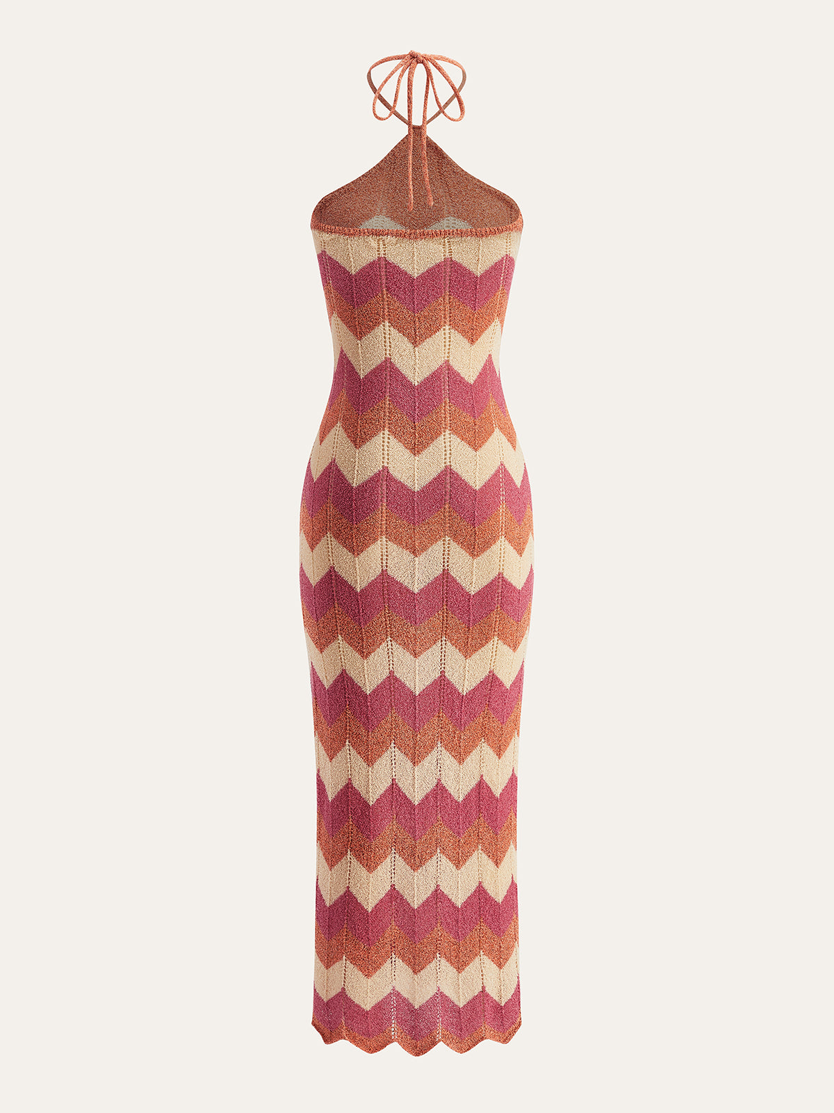 Farbblock-Neckholder-Strickkleid mit Knoten und Schlitz