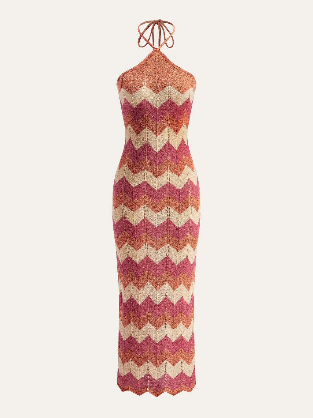 Farbblock-Neckholder-Strickkleid mit Knoten und Schlitz