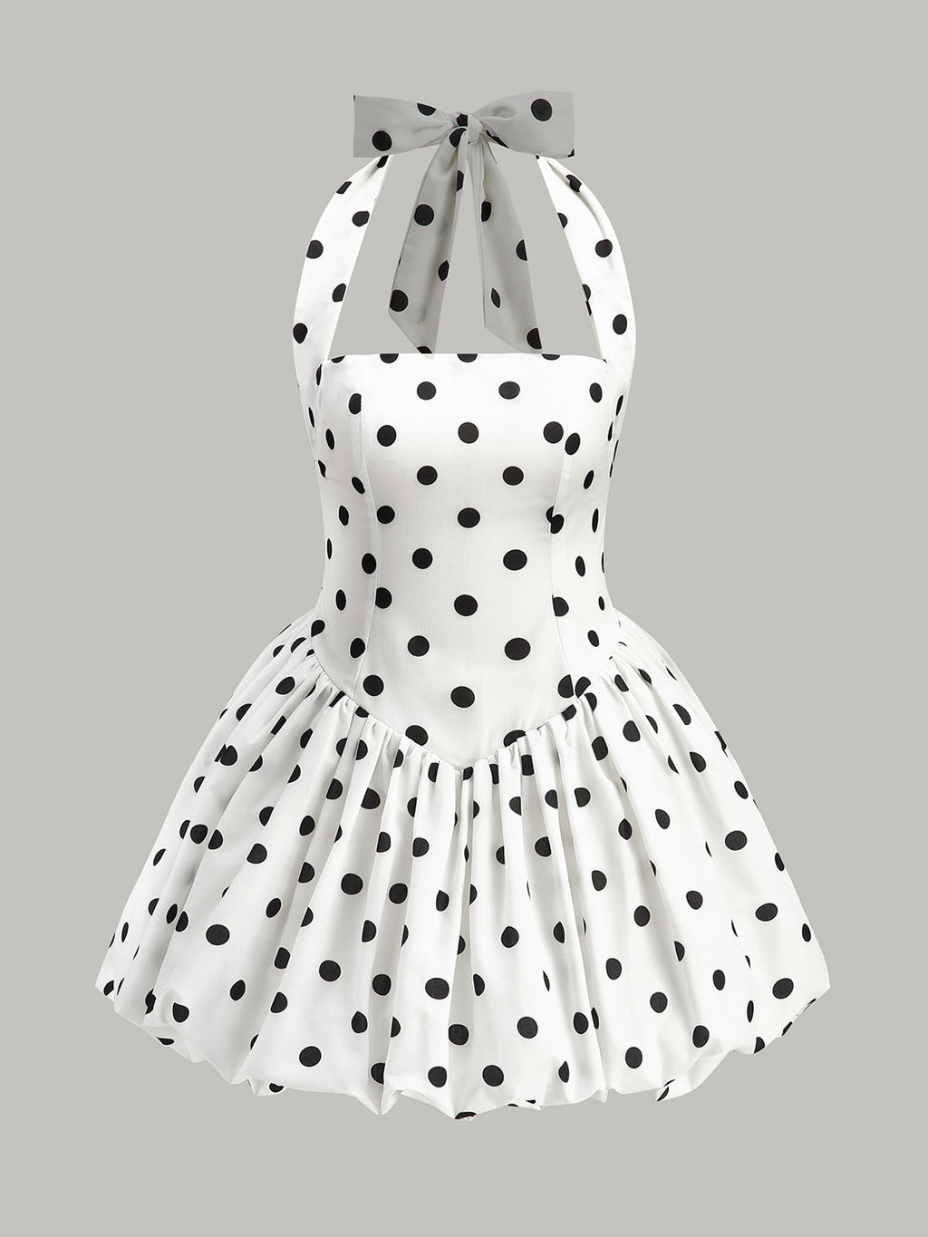 Gepunktetes Schleifen-Neckholder-Kleid mit Reißverschluss