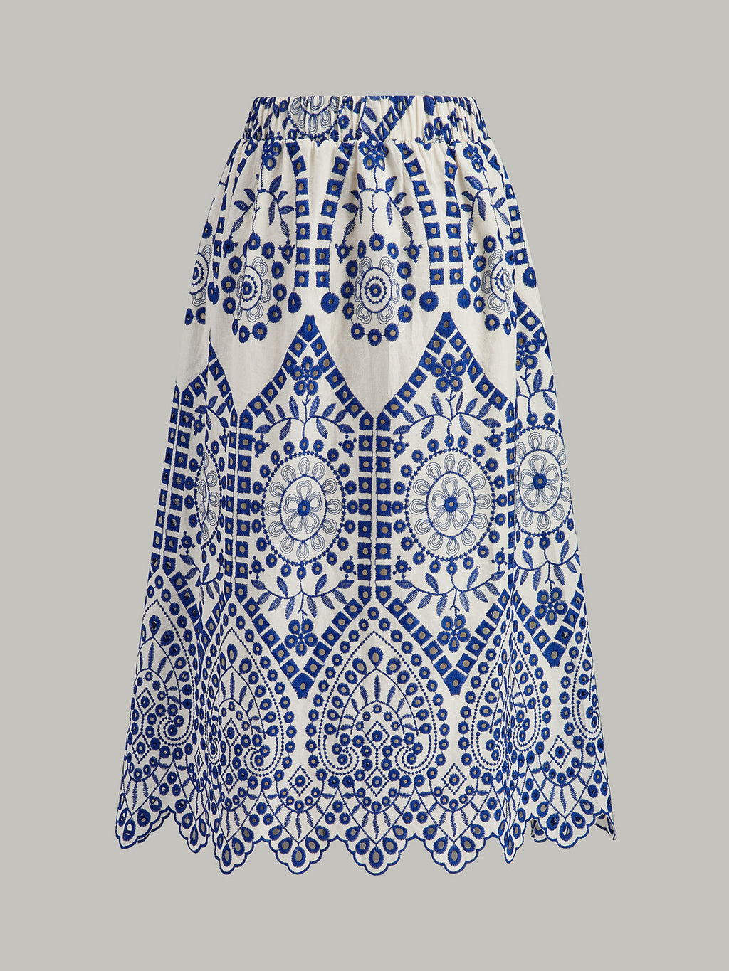 Cotton Embroidery Scalloped Hem Elastic Waistband Skirt