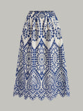 Cotton Embroidery Scalloped Hem Elastic Waistband Skirt