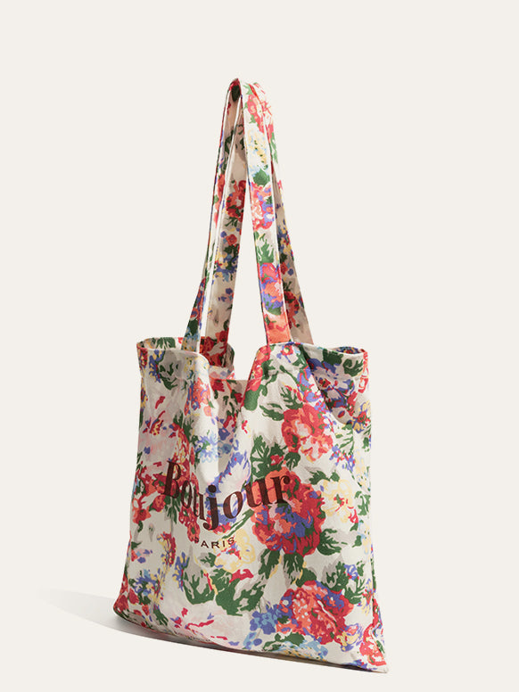 Sac en coton à imprimé floral tropical 