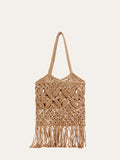 Hollow Straw Tassel Detail Bag