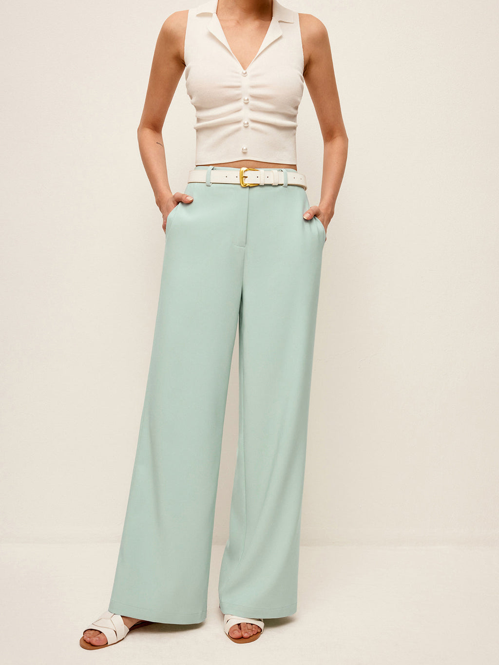 Mid-Waist Wide-Leg Pants Without Belt