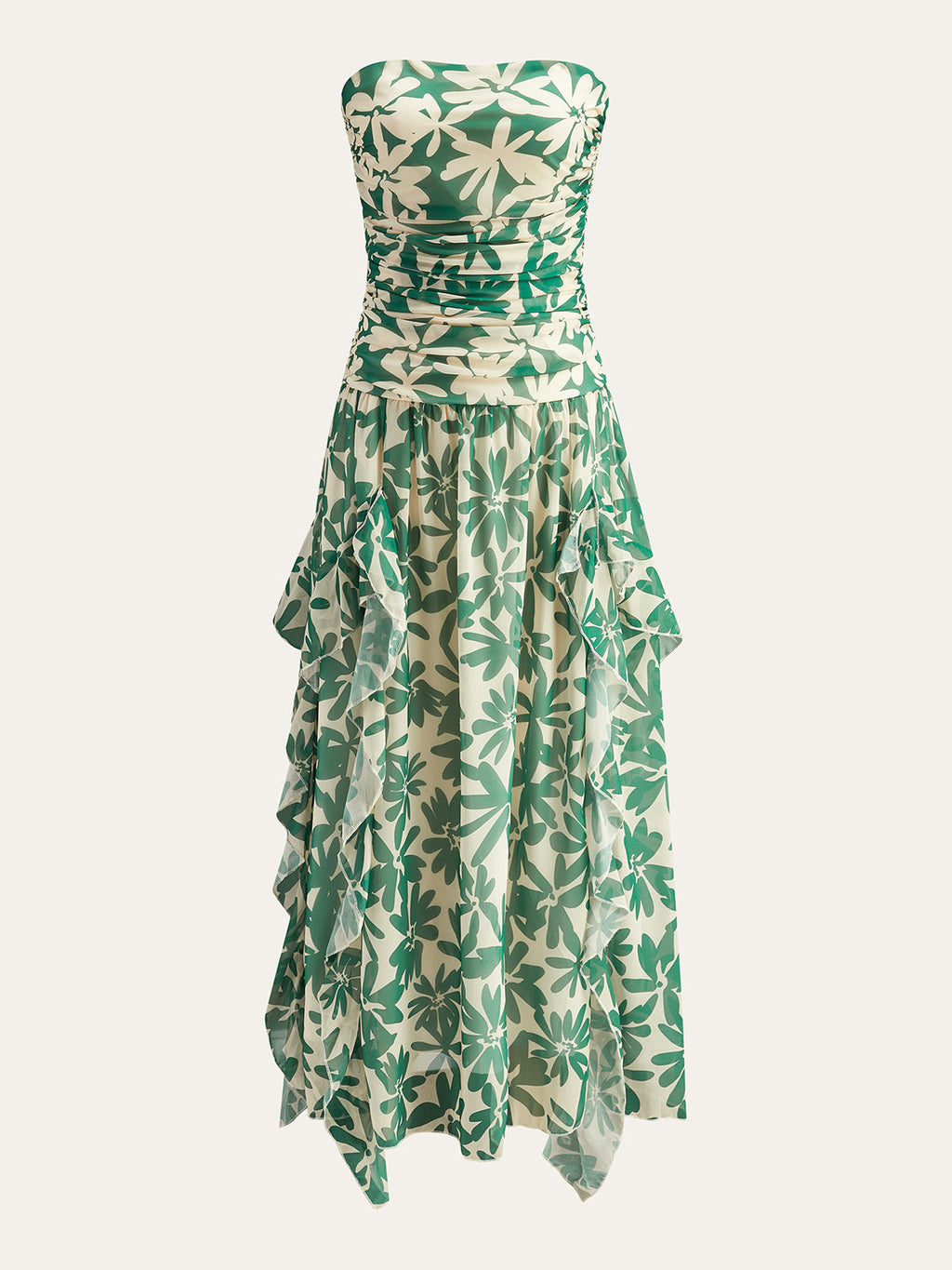Robe bustier à imprimé floral avec détails volantés