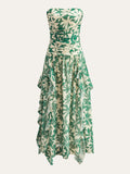 Robe bustier à imprimé floral avec détails volantés