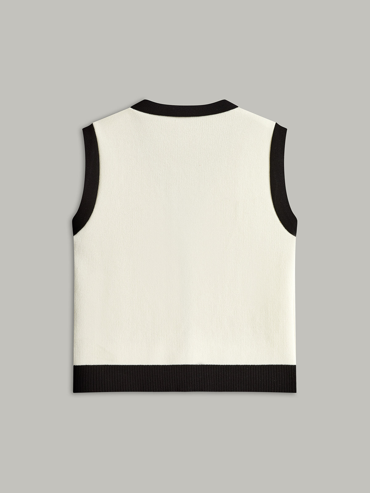 Contrast Trim Metal Button Decor Pocket Sweater Vest