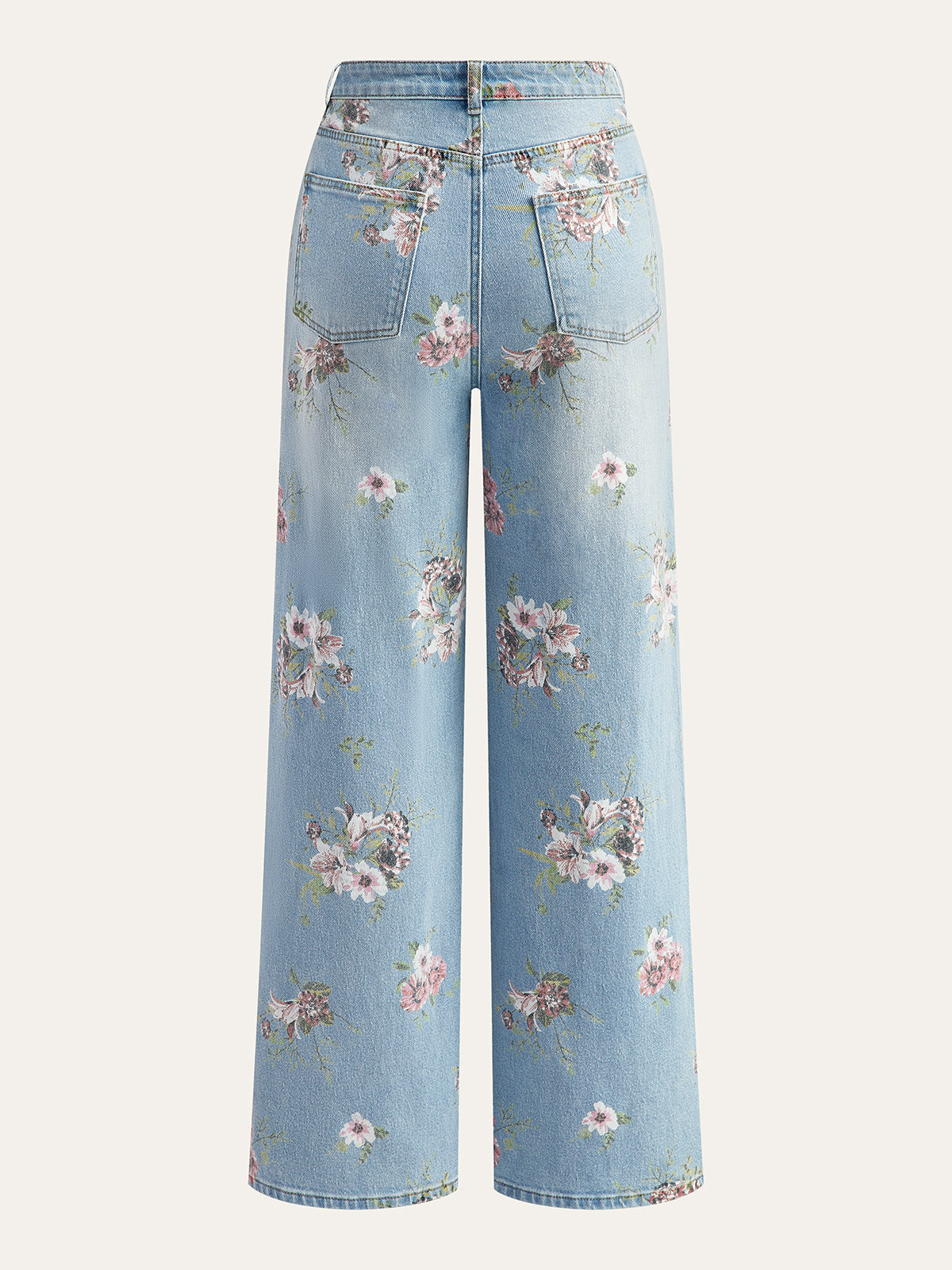 Pantalon en jean taille mi-haute à imprimé floral 