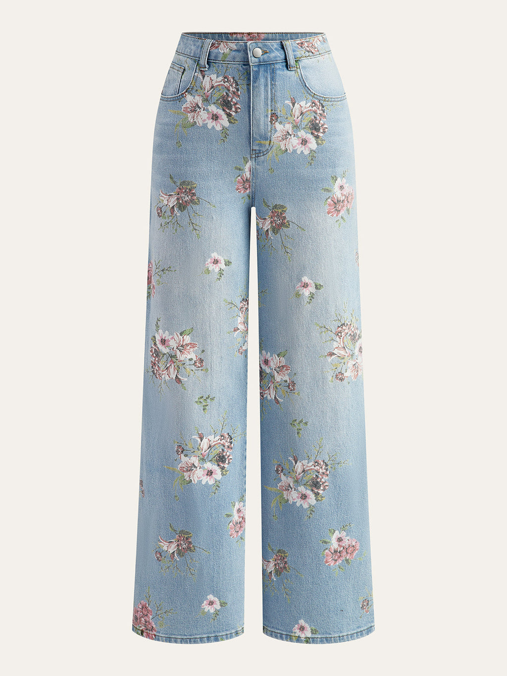 Pantalon en jean taille mi-haute à imprimé floral
