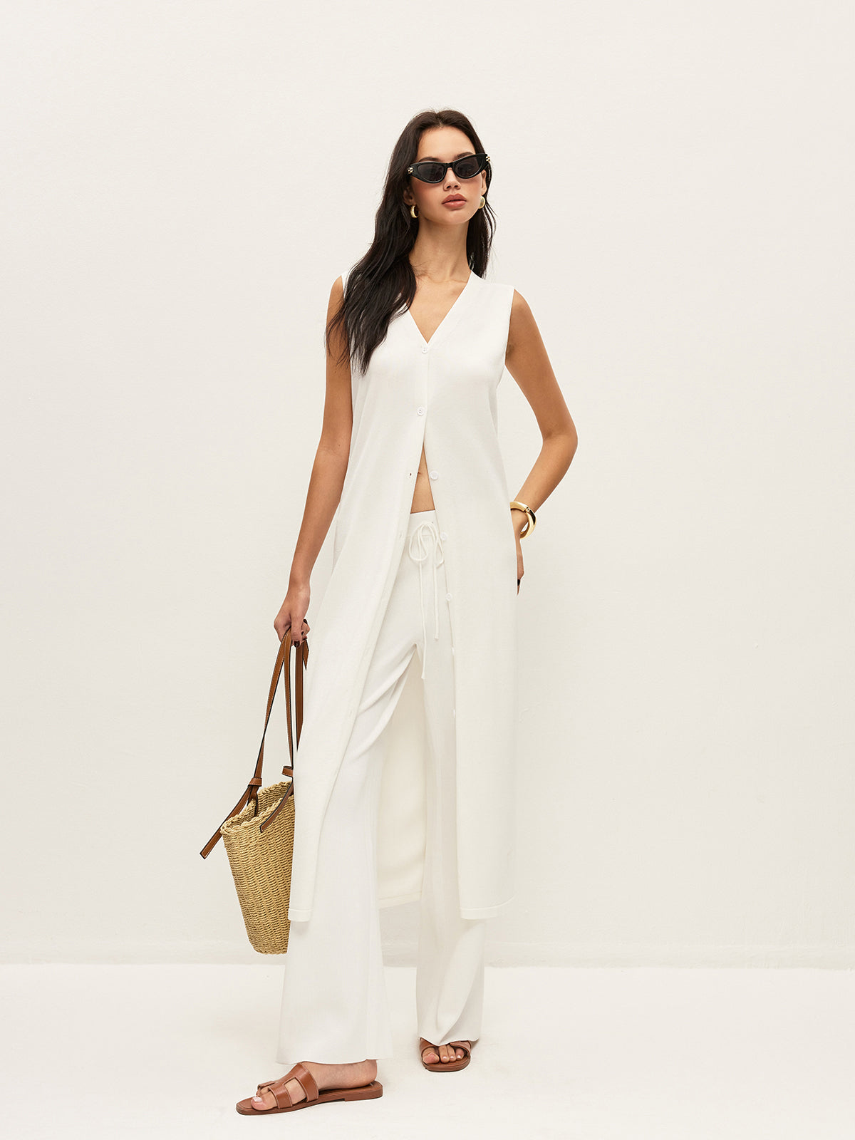 Robe-cardigan col V boutonnée