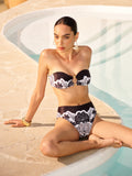 Floral Print Bandeau Bikini Top With Back Tie