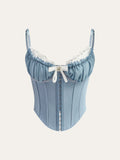 Corset à détails de nœuds, encolure en cœur et bordure en dentelle