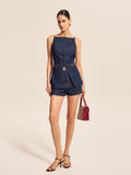 Jeans-Shorts-Set mit Knopfdetails und Schnallenakzenten