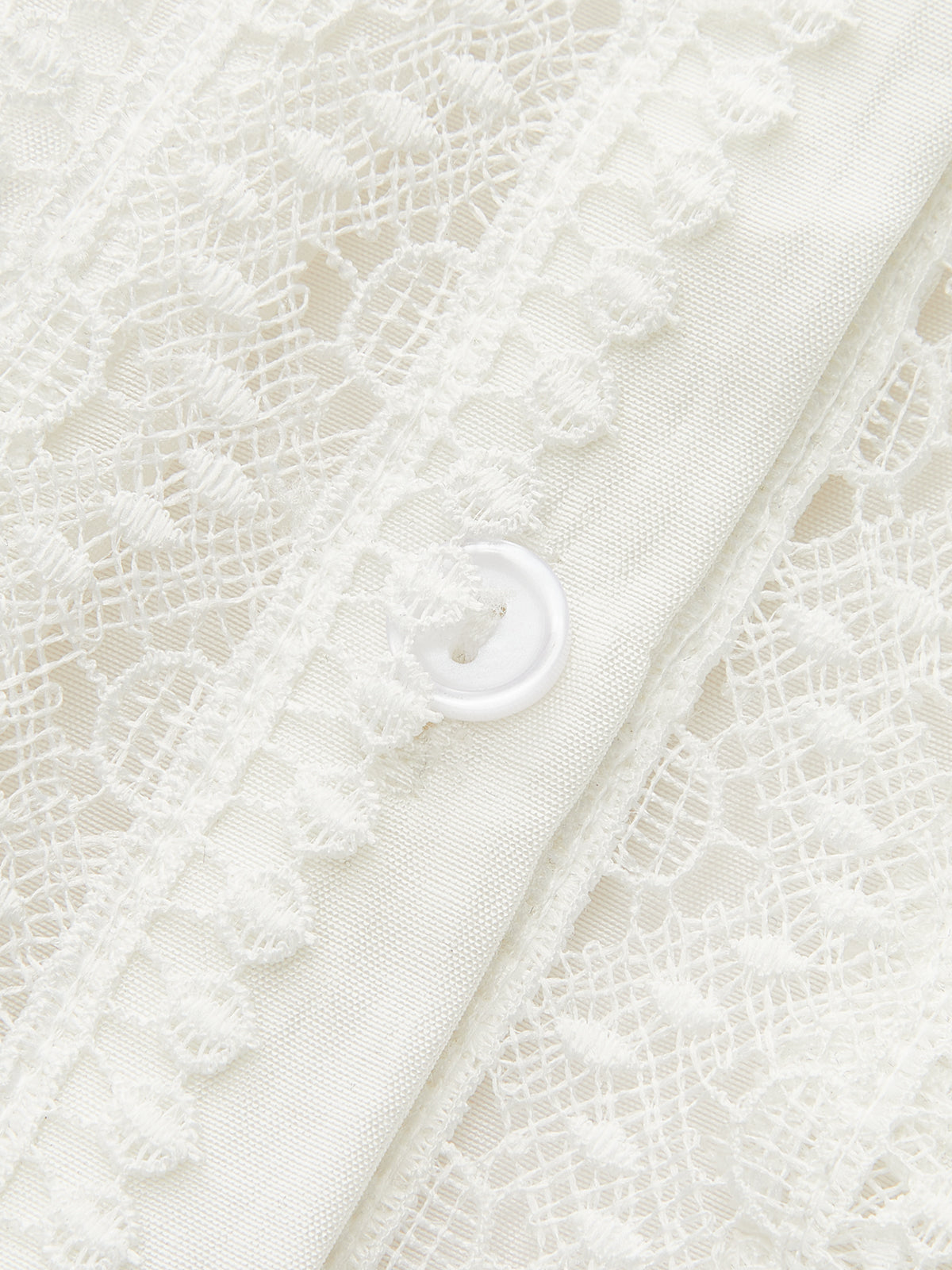 Pleated Lace Trim Button-Up Blouse