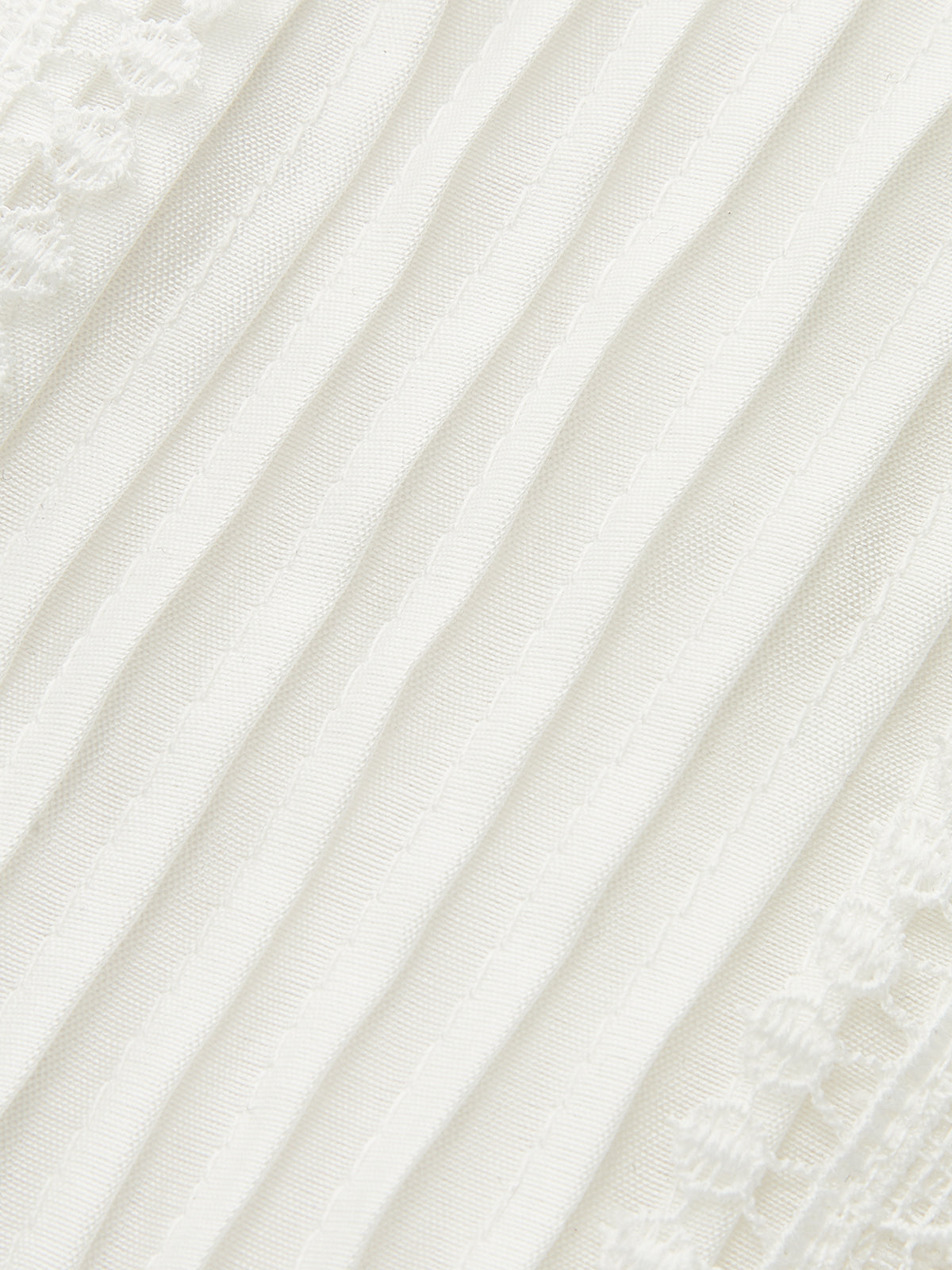 Pleated Lace Trim Button-Up Blouse