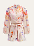 Watercolor Floral Belted Shorts Set