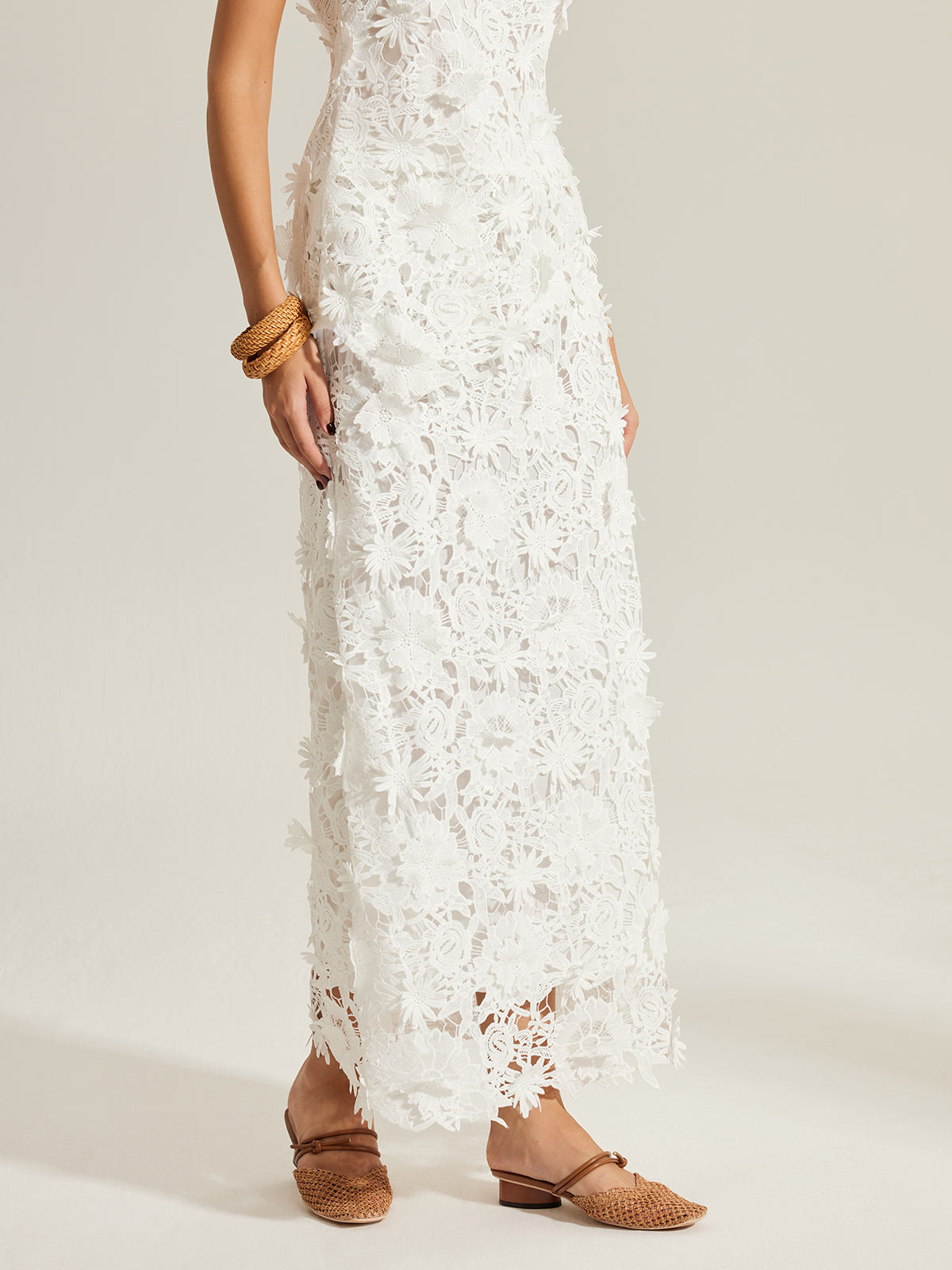 Floral Embroidered Semi-Sheer Lace Skirt