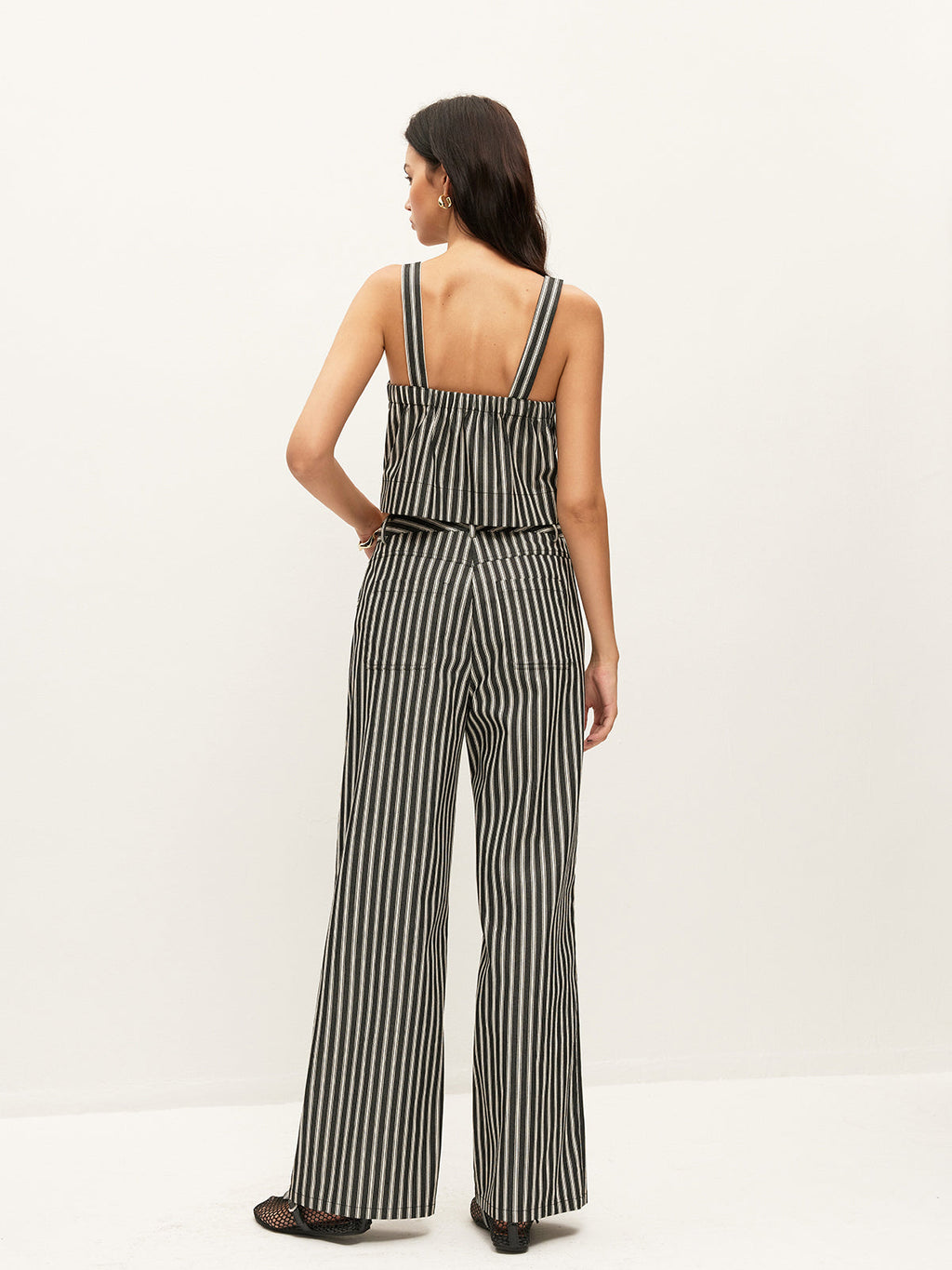 Mid-Waist Striped Pockets Pants Without Belt