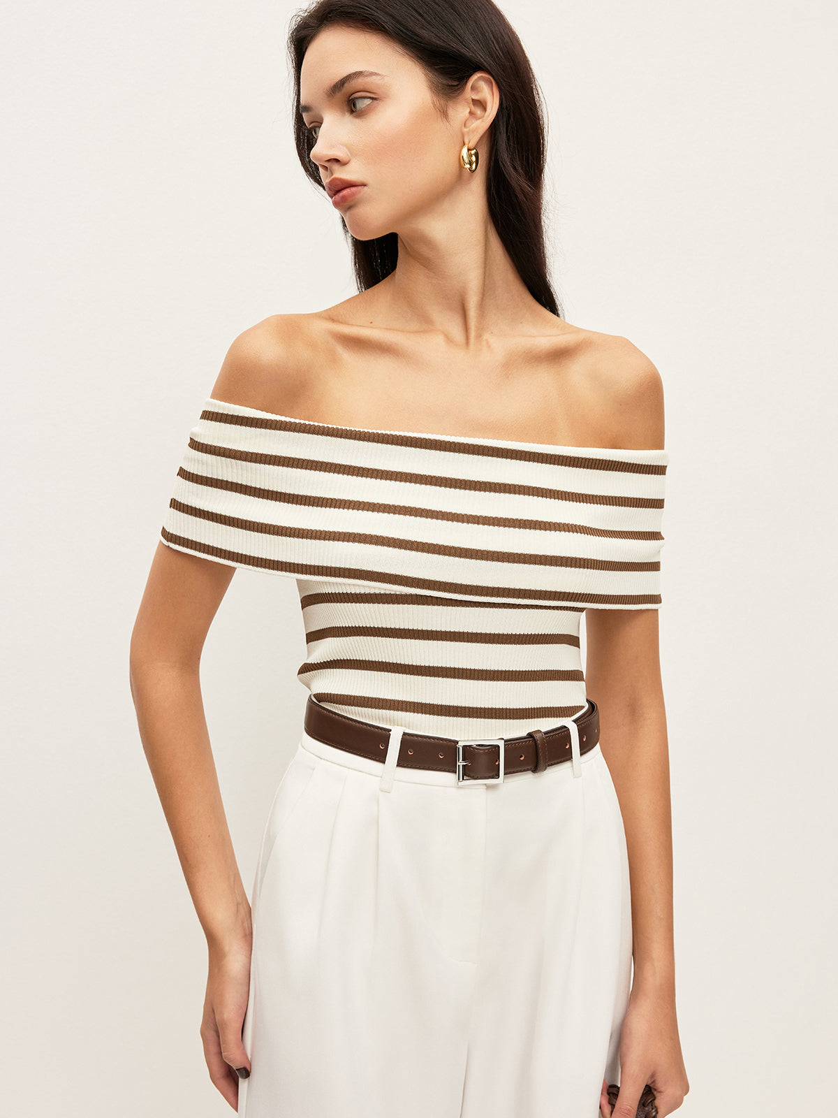 Striped Off-Shoulder Ribbed Top