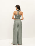 Gestreiftes Neckholder-Top mit Knopfdetails und passender Hose