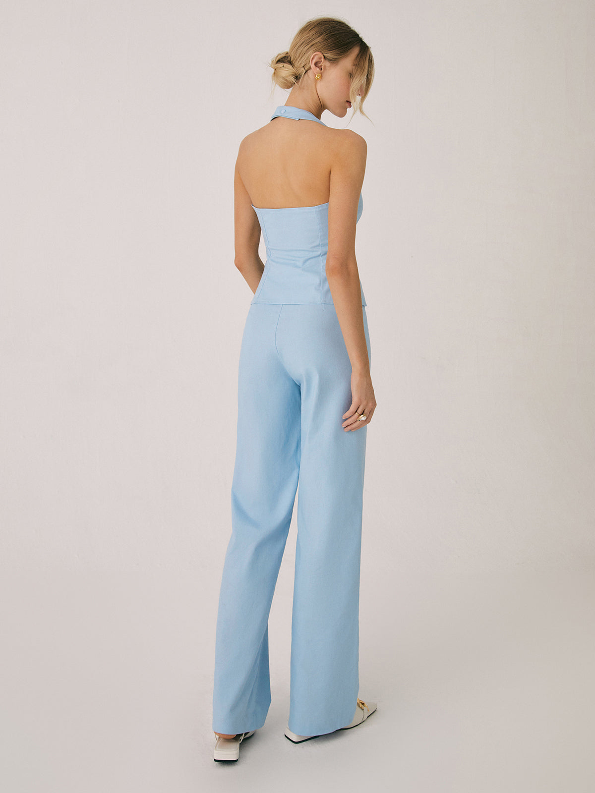 Cotton & Linen Vest With Straight Leg Pants Set