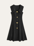 Wide Collar Button-Down Pleated Dress