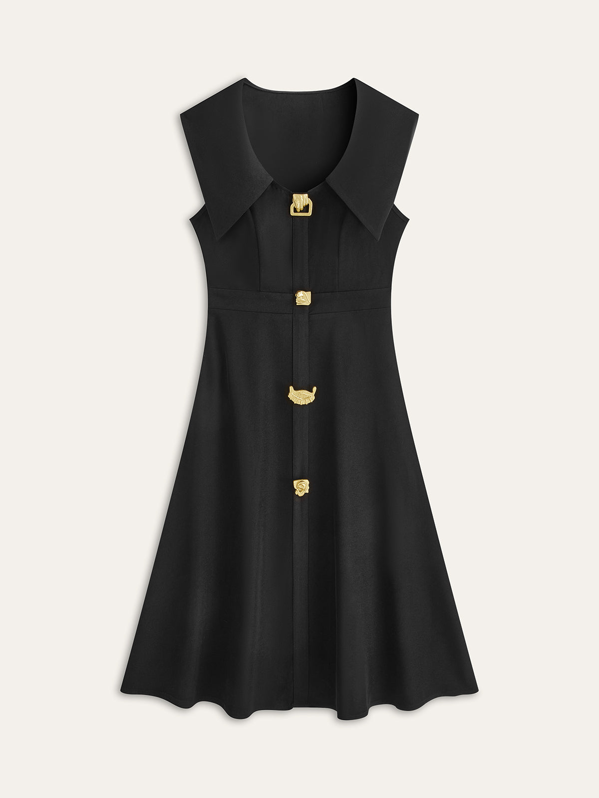 Wide Collar Button-Down Pleated Dress