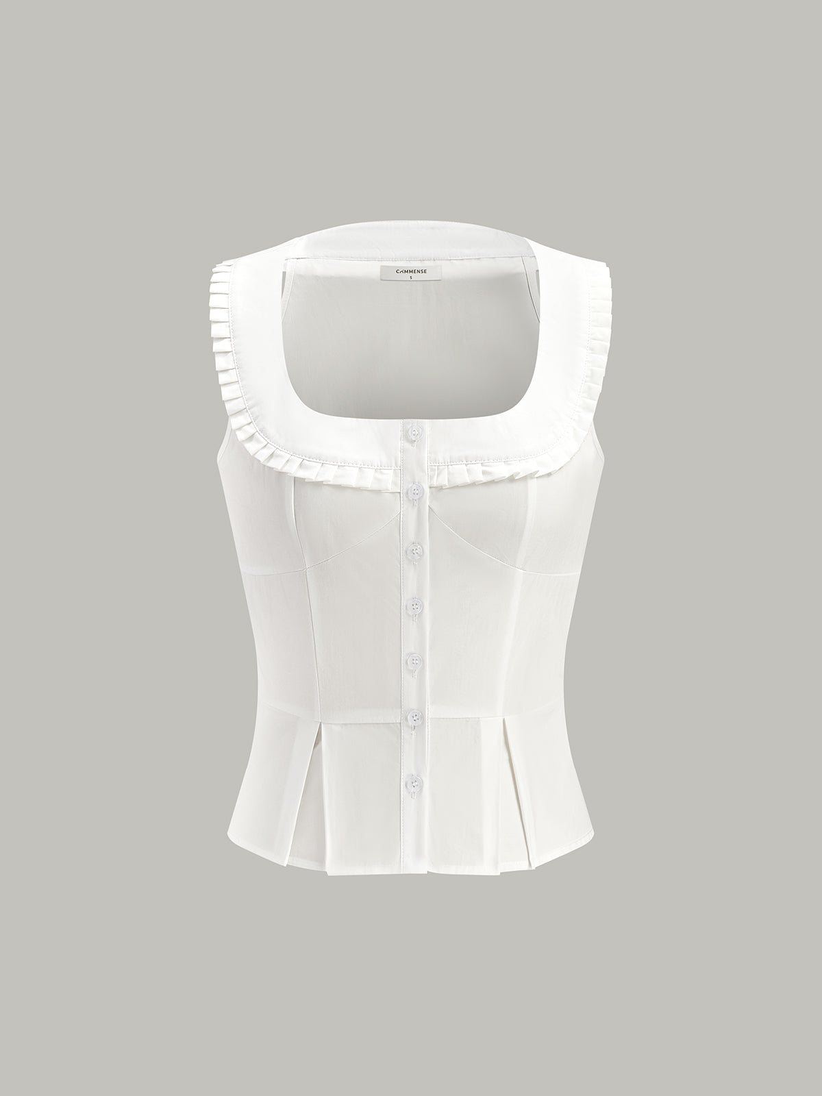 Pleated Square Neck Buttoned Top