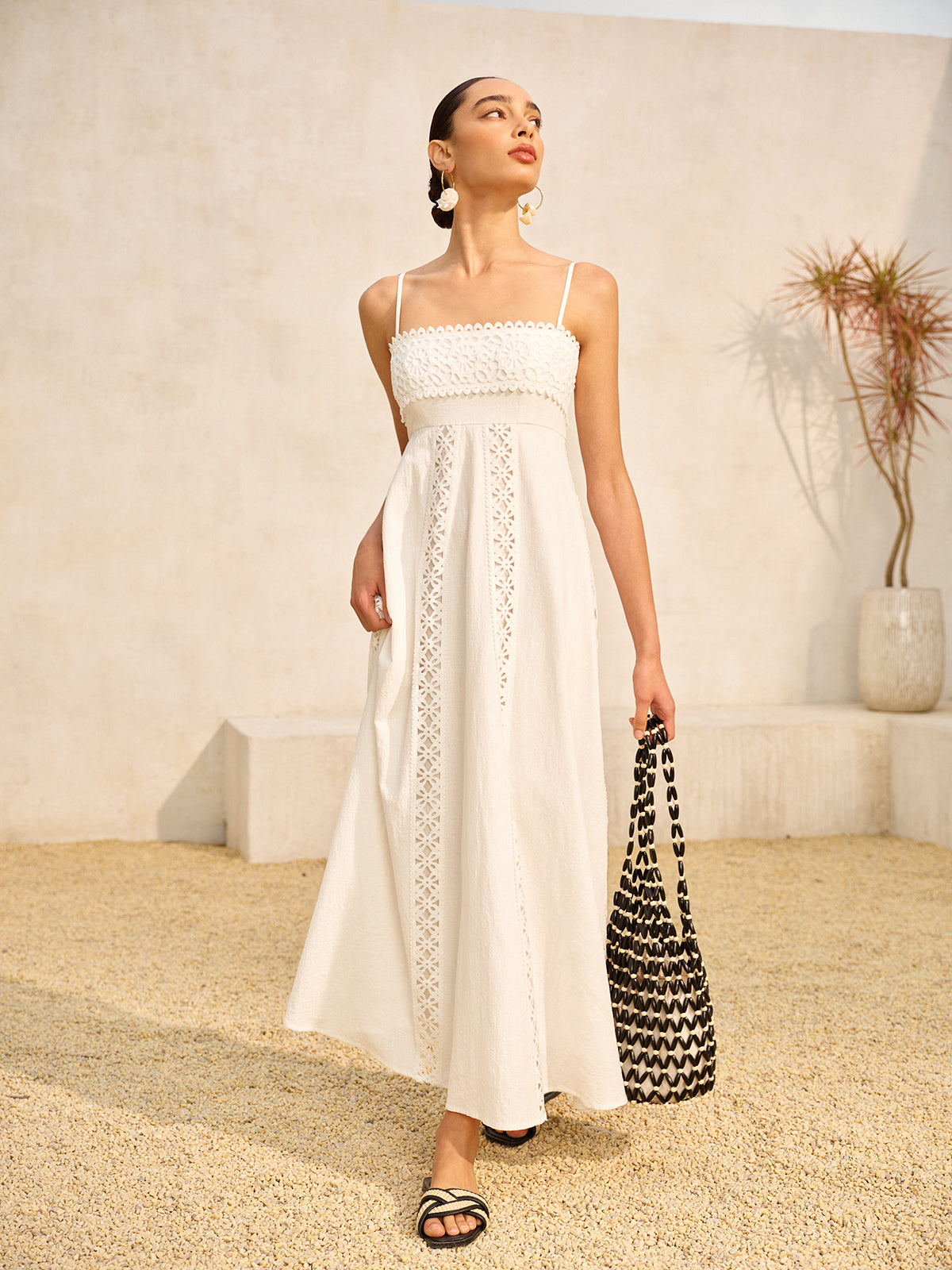 Baumwoll-Cami-Kleid mit Spitzenbesatz