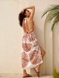 Robe longue imprimée à nouer derrière le cou avec fente latérale