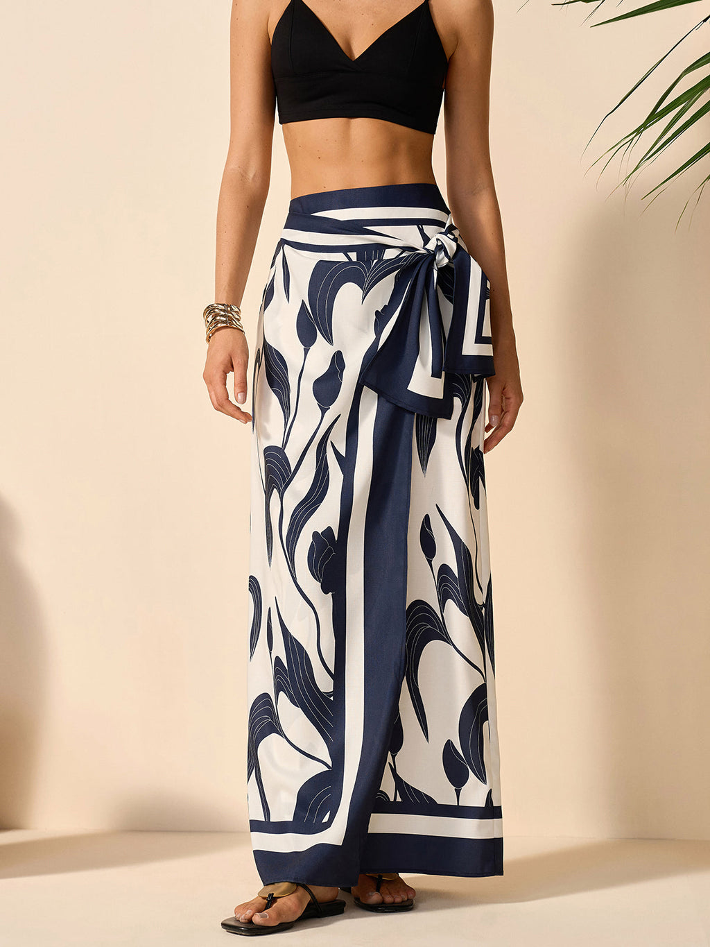 Jupe à imprimé floral avec ceinture à nouer