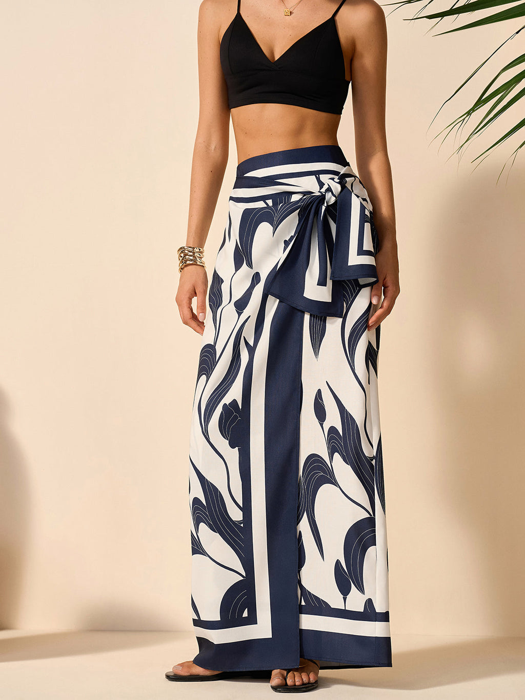 Jupe à imprimé floral avec ceinture à nouer