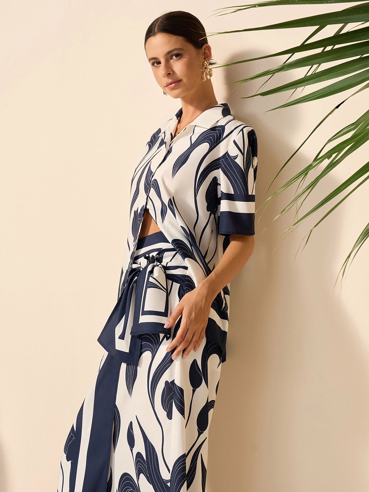 Floral Print Semi-Sheer Button-Up Shirt