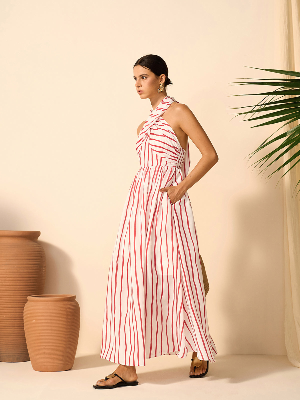 Striped Twist Halter Dress