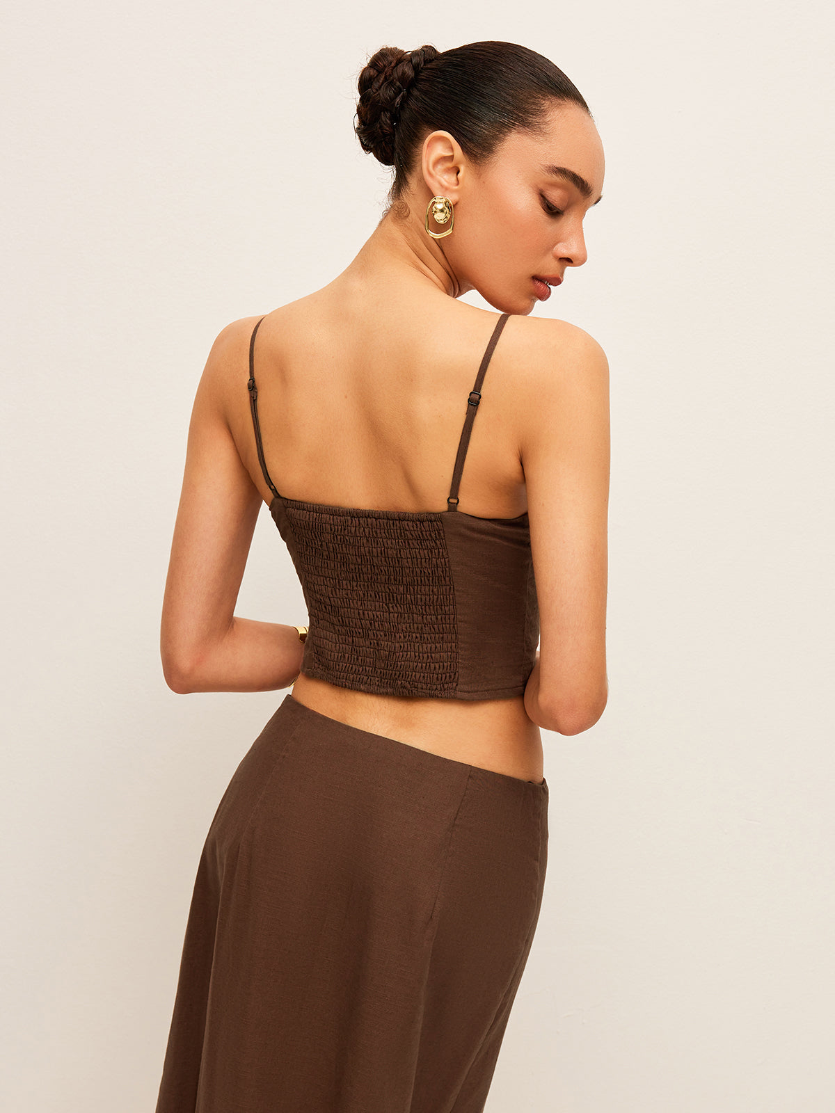 Ensemble jupe boutonnée en coton et lin 