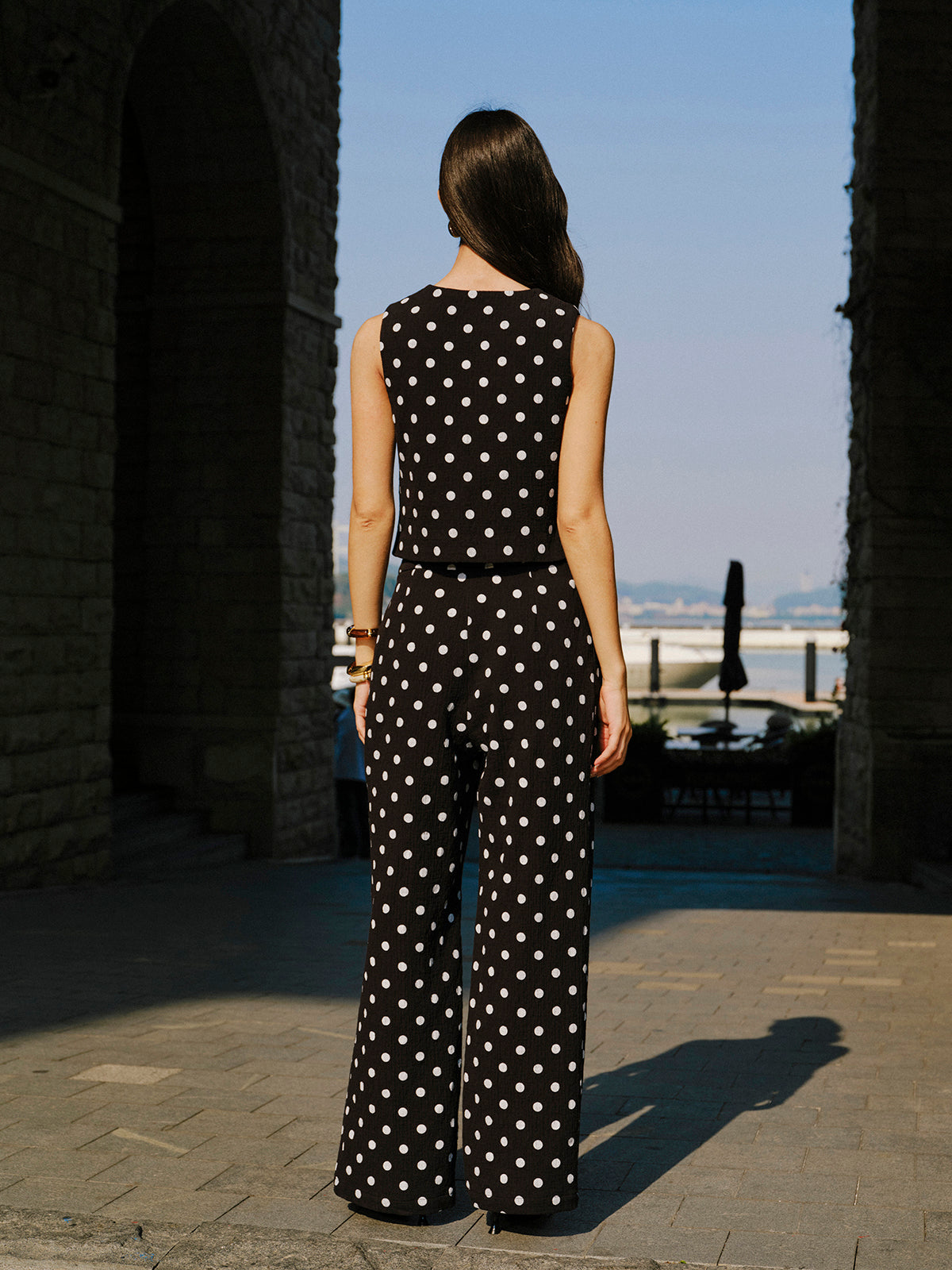 Cotton Polka Dot Vest With Pants Set