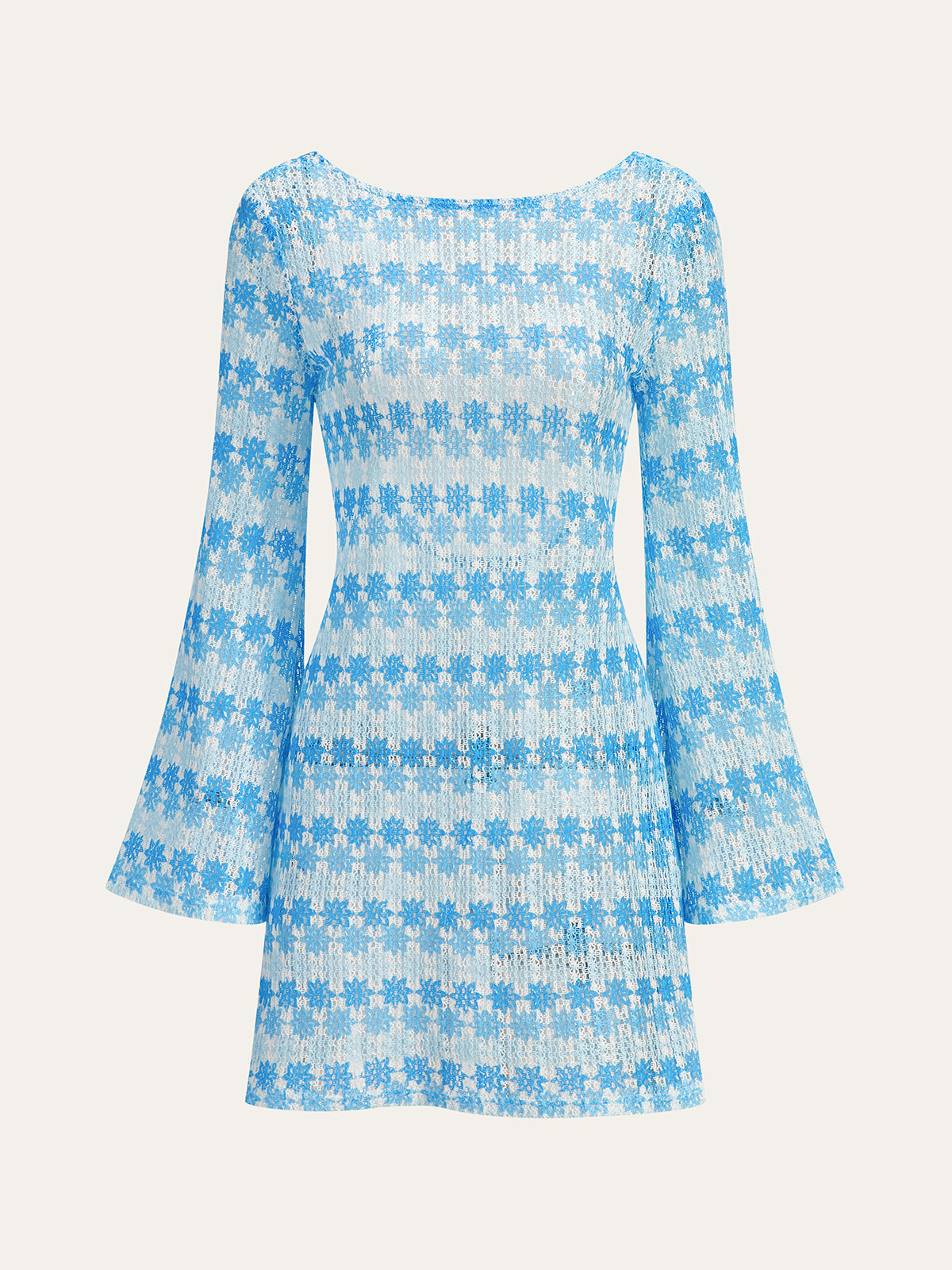 Robe en crochet semi-transparente dos nu à manches évasées 