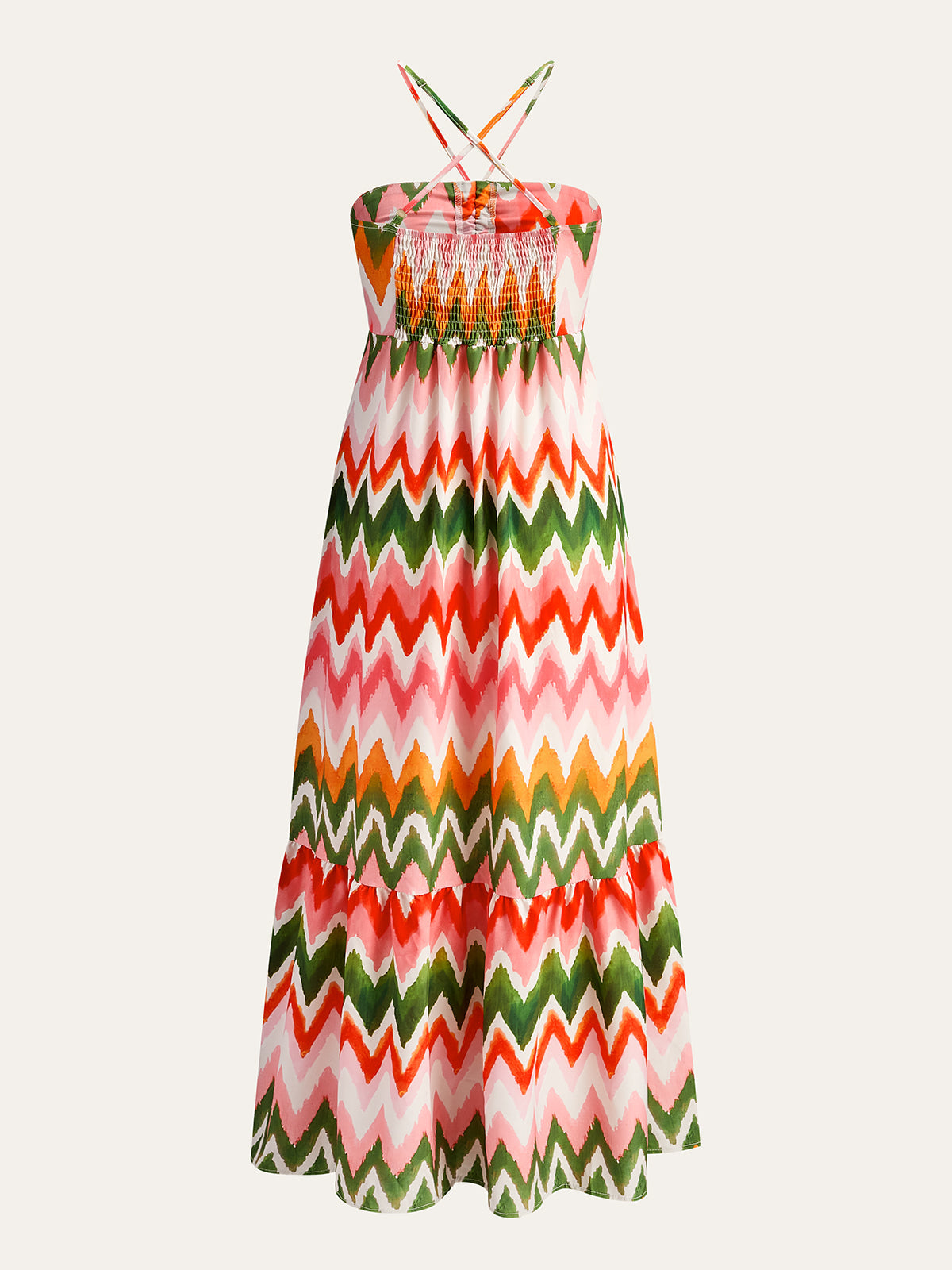 Robe dos nu froncée à imprimé zigzag