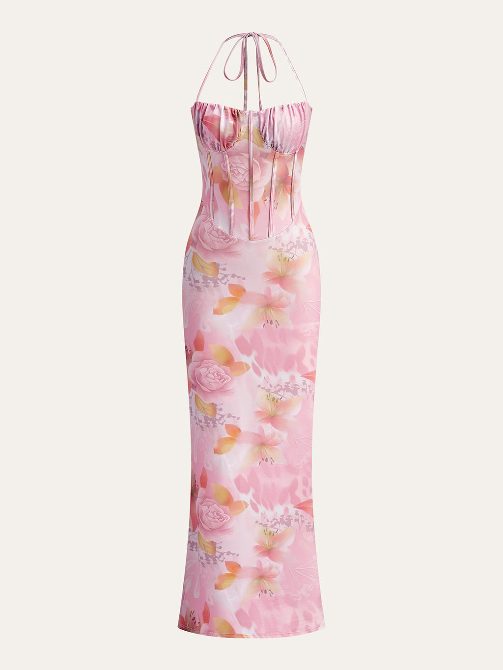 Robe à licou imprimé floral avec détails corset